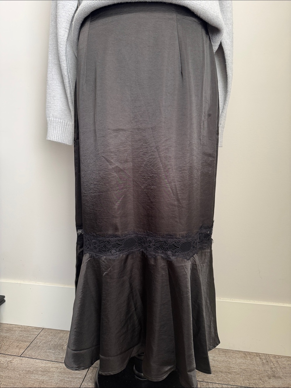 Adiva Black Maxi Skirt with Lace Trim